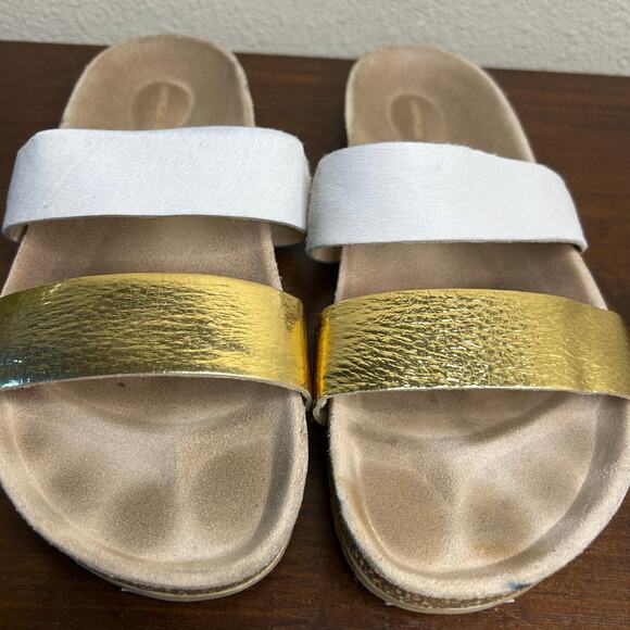 Loeffler Randall Paz Sandal Size 8 White Calf Fur Gold Band Leather Slip On - Picture 2 of 7